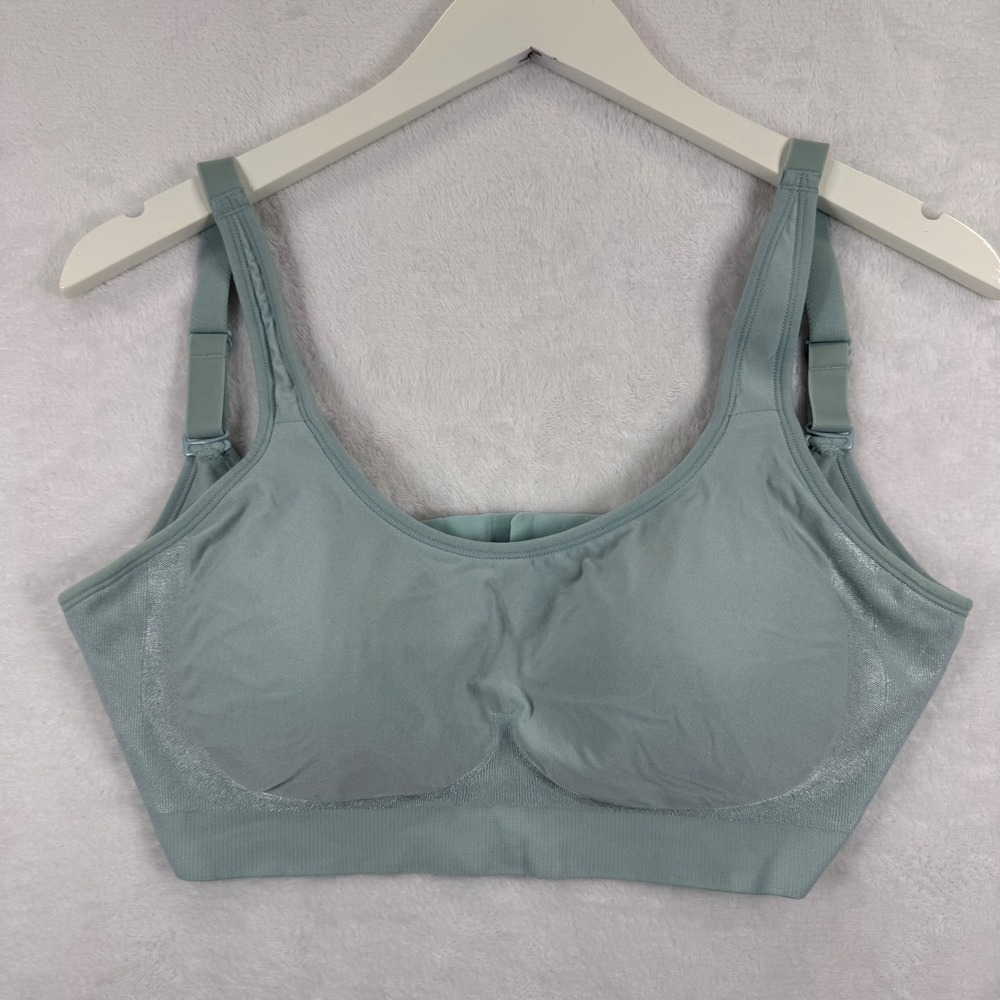 Truekind Womens Seamless Wireless Bra Sage Green Adjustable Straps Size L 10024